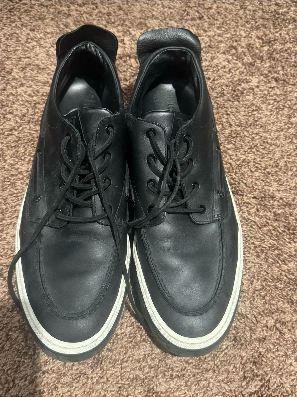 Louis Vuitton Black Leather Boat Shoes with White Trim